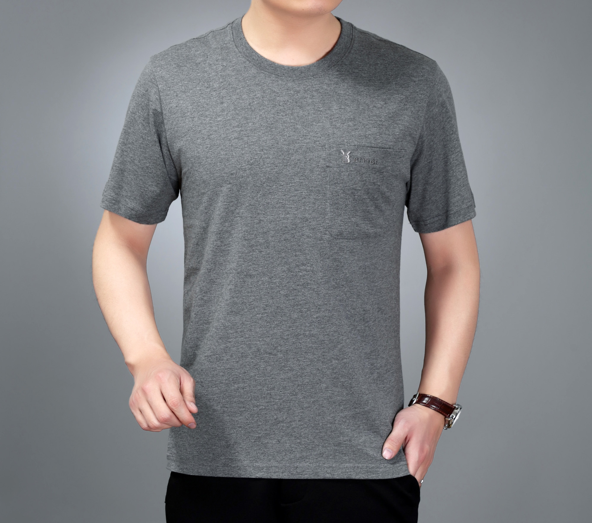 包邮代发中年男士短袖t恤圆领纯棉宽松大码半袖体恤爸爸装中老年