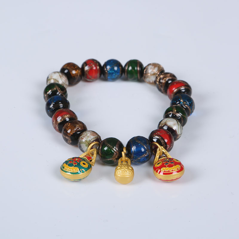 Swallowing Gold Beast Fragrant Gray Colored Glaze Bracelet Court Single Circle Colorful Five Colors Mixed Red Blue Yellow White Brown Same Style Bracelets for Men and Women
