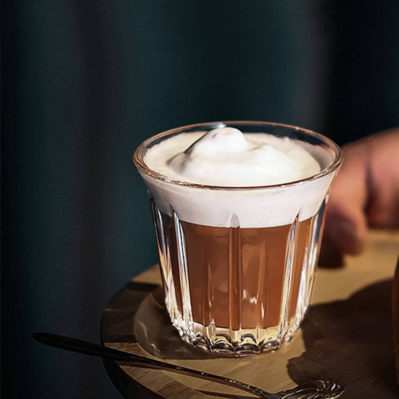 竖纹玻璃杯拉花拿铁杯简约复古dirty咖啡杯澳白杯意式浓缩咖啡杯