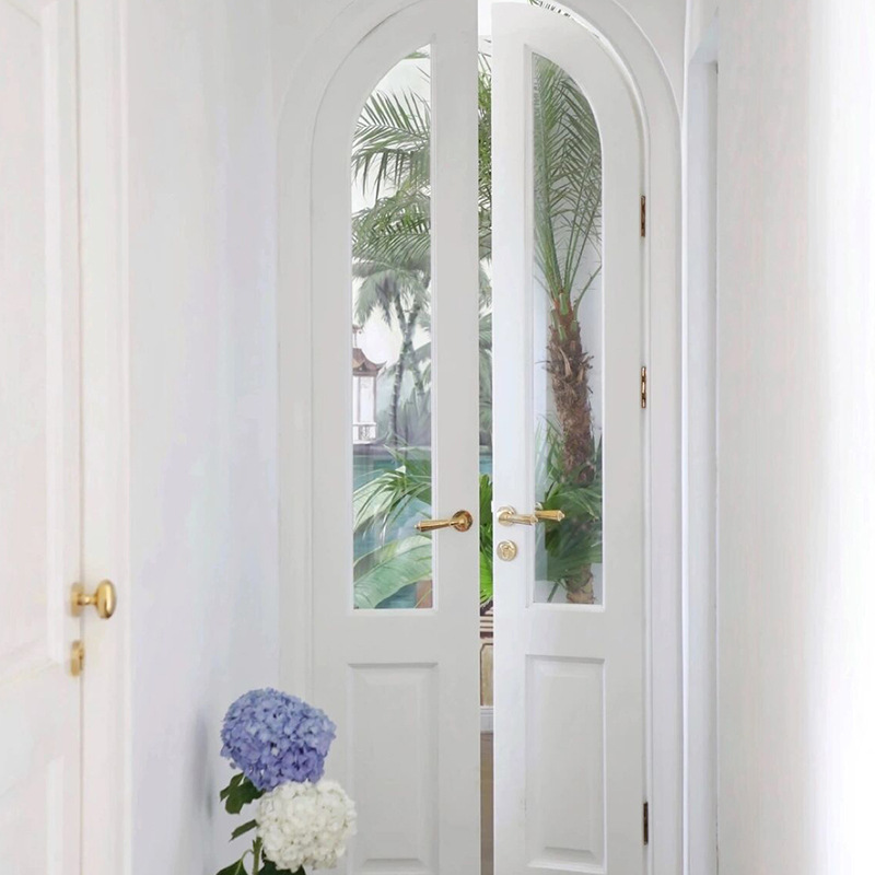 潮盛定制实木复合烤漆门环保圆弧门书房卧室房间门拱形对开门法式