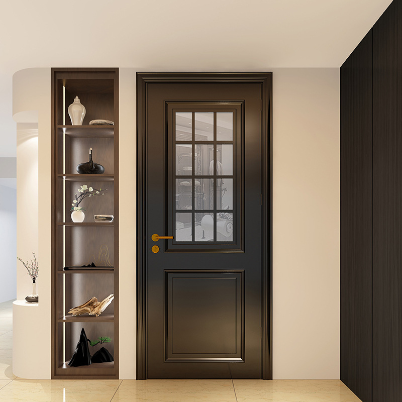 潮盛定制实木烤漆黑色复古卧室内房间门环保扣线隔条平开门法式风