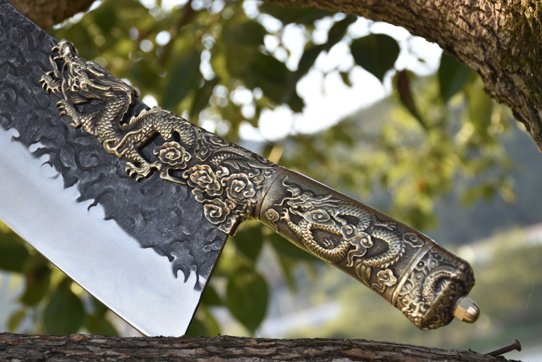 手工铜柄菜刀龙泉市家用斩骨刀斩切刀锋利切片刀厨师刀商用刀具