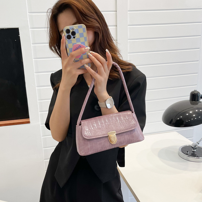 2024 New Trendy Hand-Carrying Bag Underarm Bag Fashion Simple Casual Retro Textured One-Shoulder Bag Solid Color Elegant Fashion