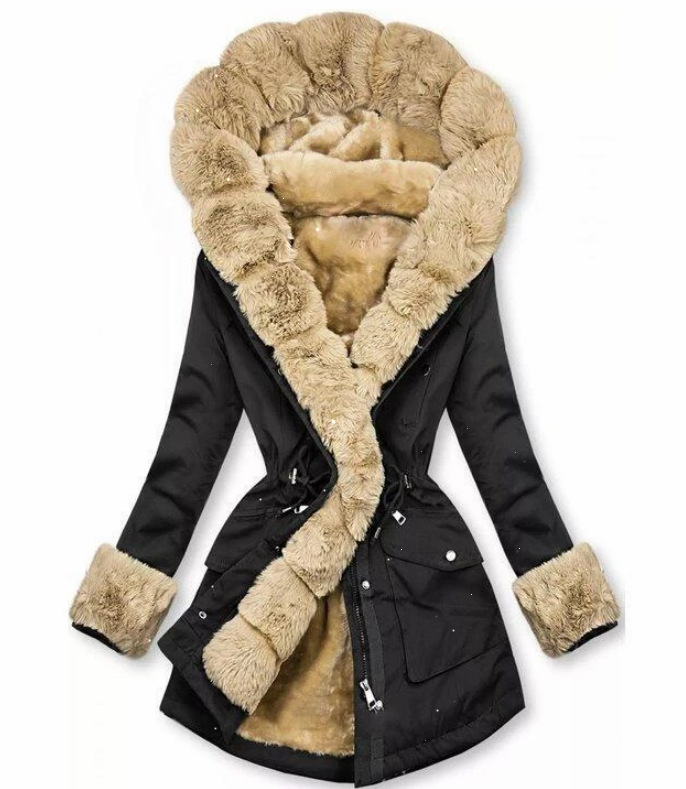 European and American Coat Fur Collar Coat Cross-Border Autumn and Winter Women's Warm Fur Collar Hooded Jacket