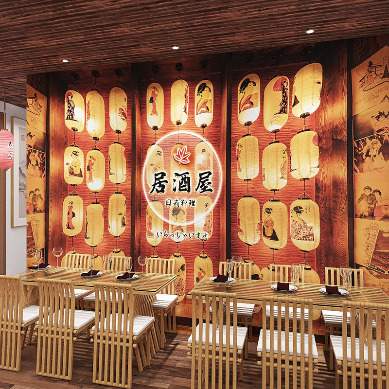 日式壁纸日料店寿司店居酒屋日本灯笼背景古风墙纸和服换装自拍馆