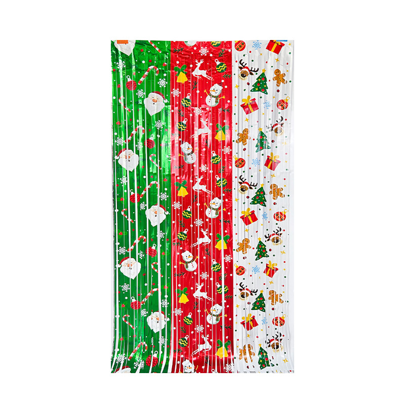 Christmas Party Holiday Decoration Tinsel Curtain Santa Snowman Christmas Tree Rain Silk Door Curtain Silk-Rain Curtain for Parties Tinsel Curtain