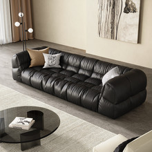 意式沙发客厅泡芙棉花糖沙发头层牛皮黑色现代简约奶油风沙发