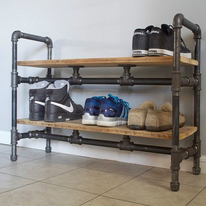 现代简约烤漆鞋架家用多功能鞋柜客厅多层收纳水管做旧置物架