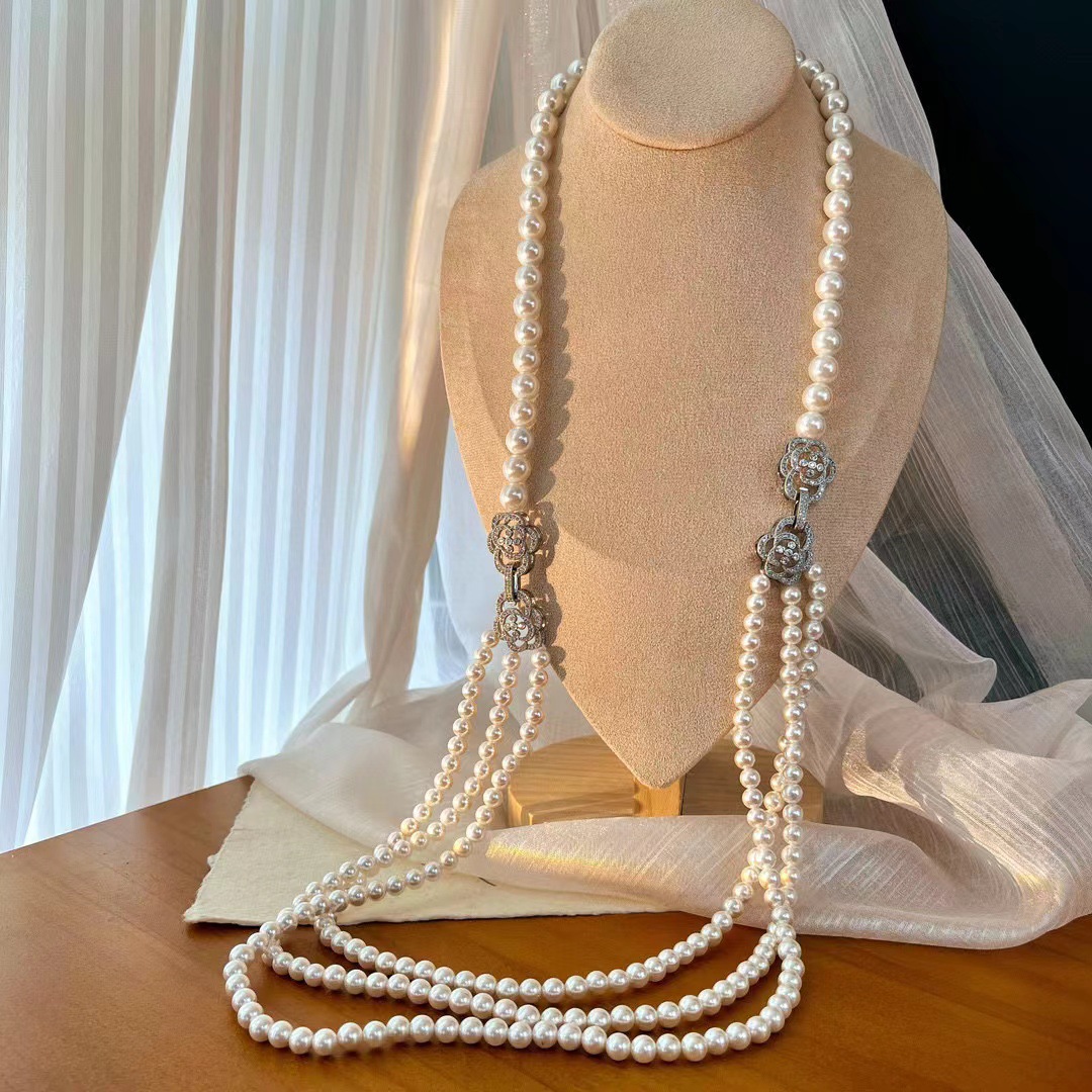 新中式复古四季款贝珠母贝珍珠多种戴法百搭复古法式毛衣链长项链