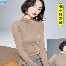 Turtleneck blouse girl高领网纱打底衫女网纱上衣女