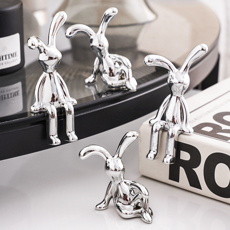 modern electroplating long rabbit decoration home bedroom living room light luxury cute high-end decorations car interior design supplies