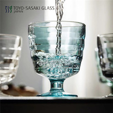 日本进口东洋佐佐木 彩色玻璃杯创意酒杯 高脚横纹水杯 甜品杯子