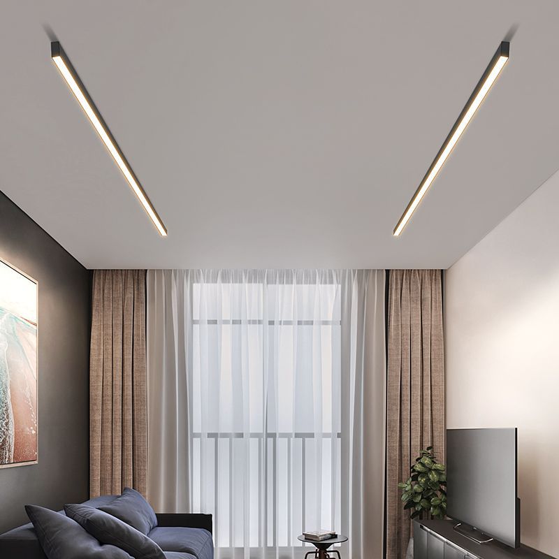 长条吸顶灯客厅无主灯照明极简餐厅卧室房间明装线性led线条灯具