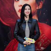 明星同款女装2025春夏新款绵羊皮翻领夹克女宽松真皮皮衣外套批发