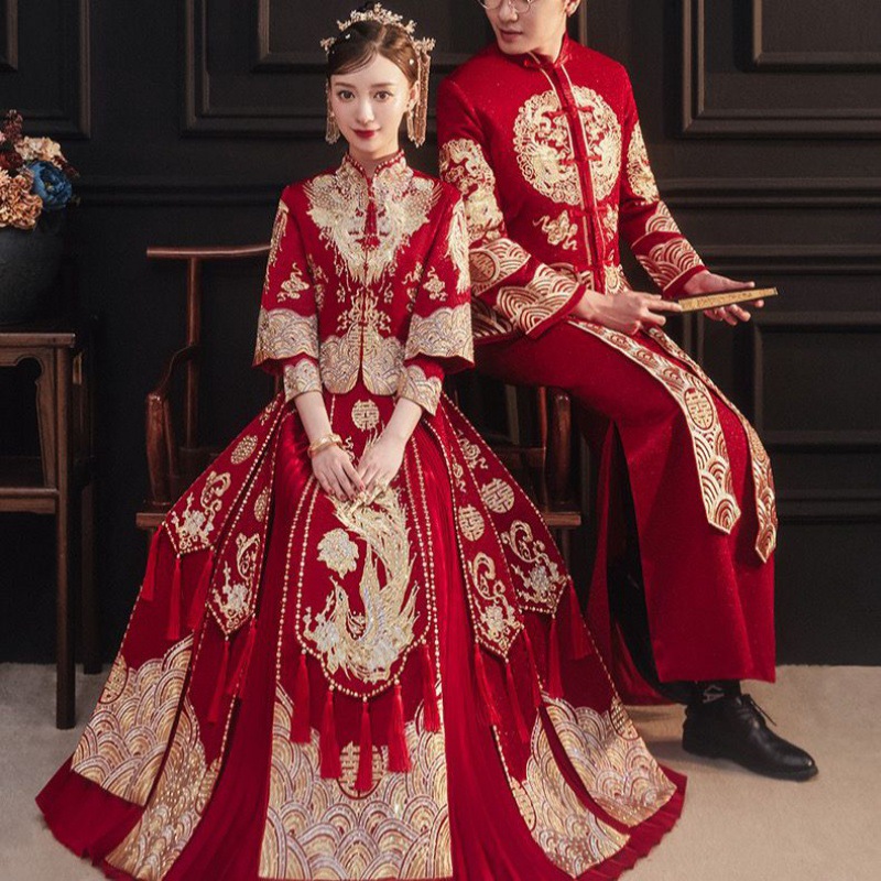 秀禾服男士2024新款新郎新娘结婚礼服情侣套装中式嫁衣大码秀和服