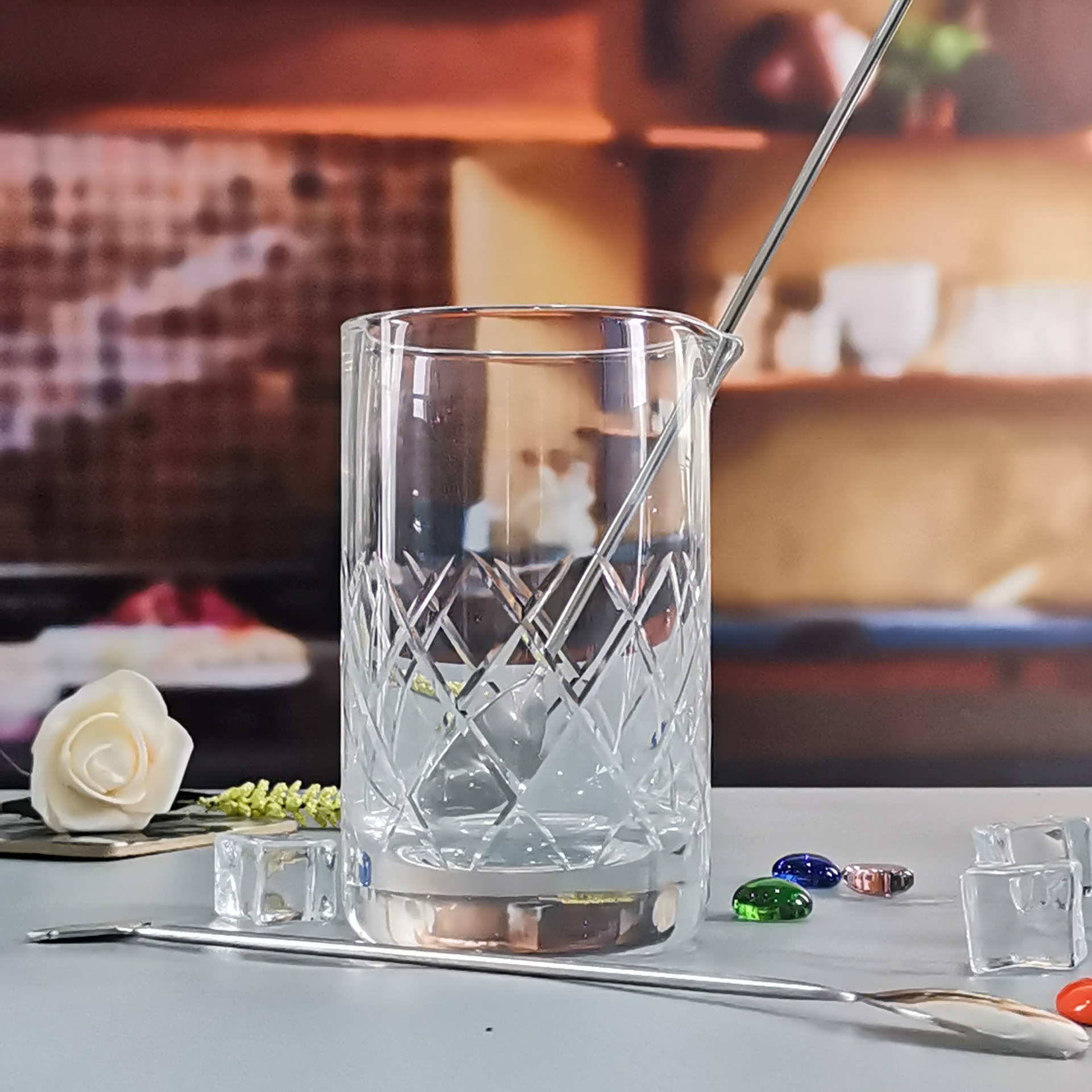 现货手工刻花日式500ml无铅玻璃液体搅拌杯水晶鸡尾酒调酒杯批发