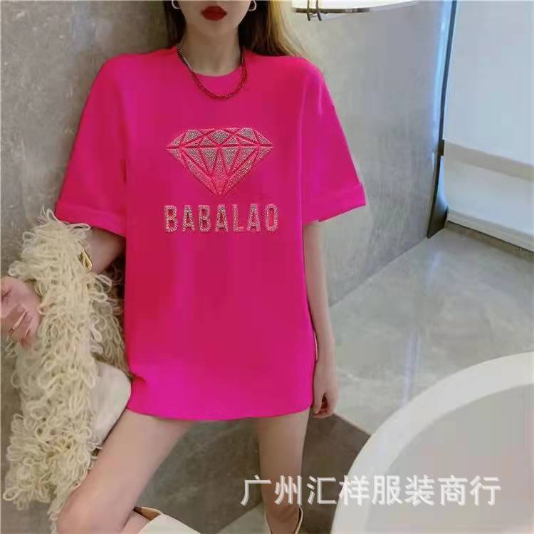 Women's Short-Sleeved T-shirt New Korean-Style Heavy Industry Steel Seal plus Size Women's T-shirt Live Night Market Stall Factory Wholesale Supply