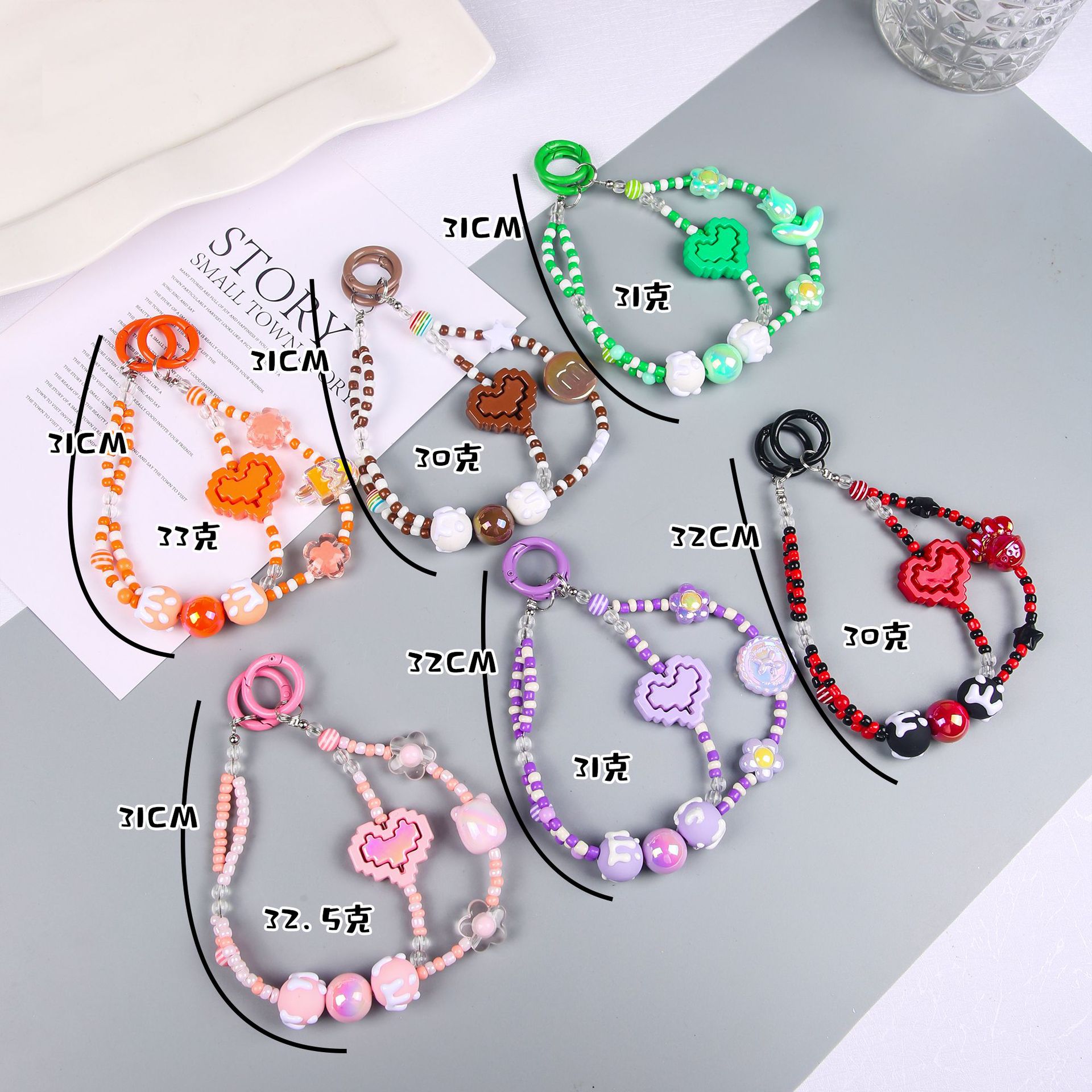 South Korea Ins Cute Hand-Painted Beads Phone Chain for Apple Huawei General Phone Case Lanyard Girl Love