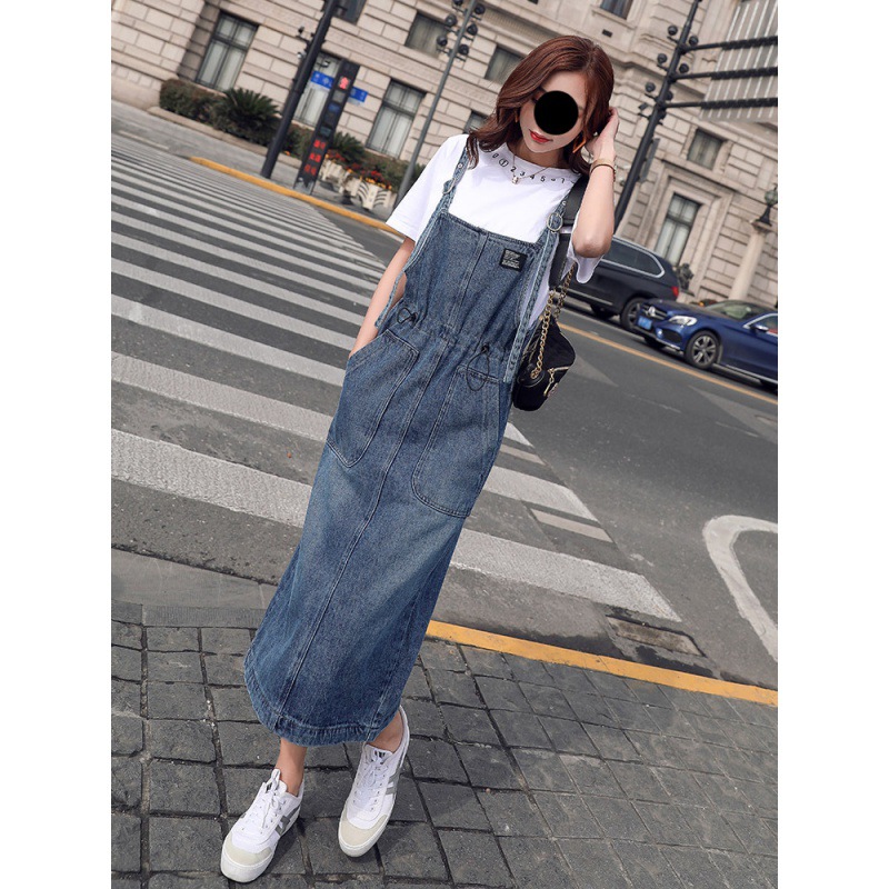 韩版牛仔背带裙长款2022新款夏季韩版收腰休闲长裙春