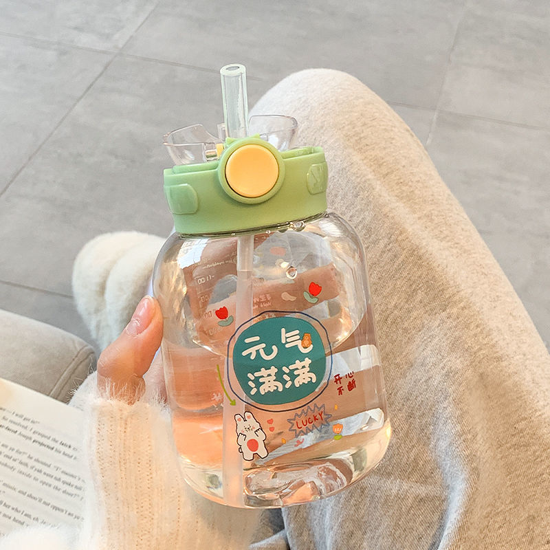 韩式水杯女生高颜值可爱带吸管塑料杯子防摔小巧学生网红便携ins