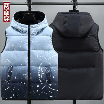 跨境外贸两面穿男士背心冬季新款棉坎肩潮流休闲羽绒棉马甲棉衣男