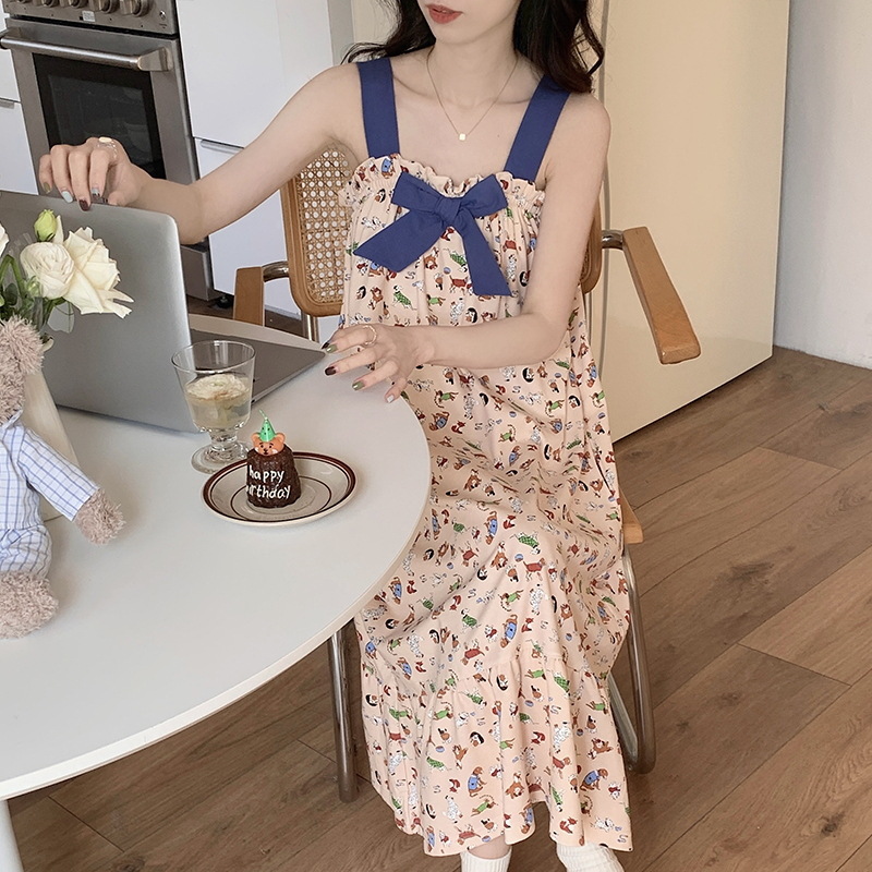 Women's Summer Suspenders Nightdress Loose and Cute Midi Dress plus Size Cotton Summer Home Wear Pajamas