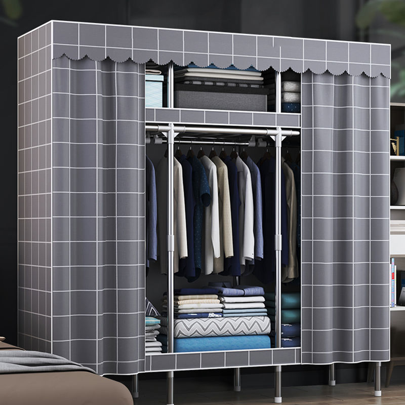 布衣柜家用钢架钢管加粗加固加厚衣柜出租房卧室衣服收纳一件批发