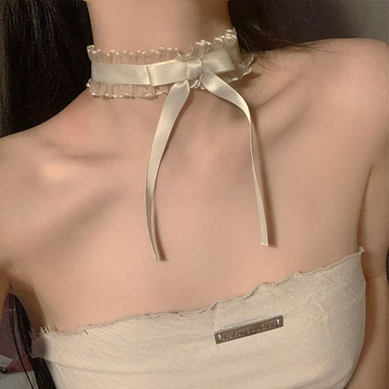 纯欲蕾丝蝴蝶结项链女项圈choker脖子颈链丝带锁骨链少女配饰颈带