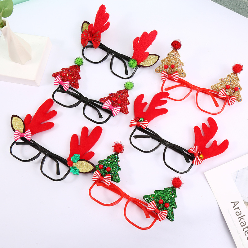 Factory Direct Supply Trend Christmas Style Resin Christmas Tree Elk Horn Cat Ear Decoration without Lens Frame Glasses Spot