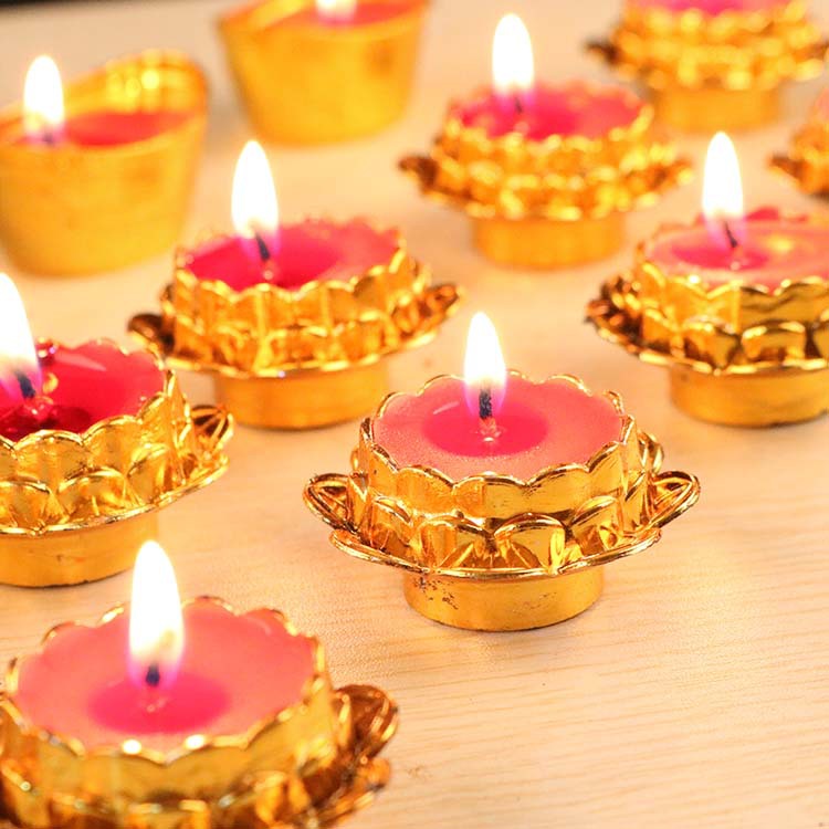 元宝蜡烛小莲花荷花圆形无烟供佛荷花灯酥油祭祀红色拜神香烛