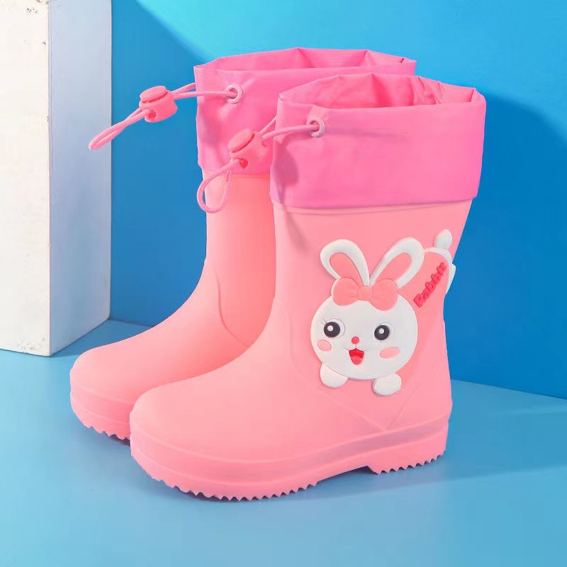 Children's Rain Boots Kindergarten Baby New Girls' Non-Slip Waterproof Rain Boots Drawstring Boy Rain Shoes Cartoon High Tube