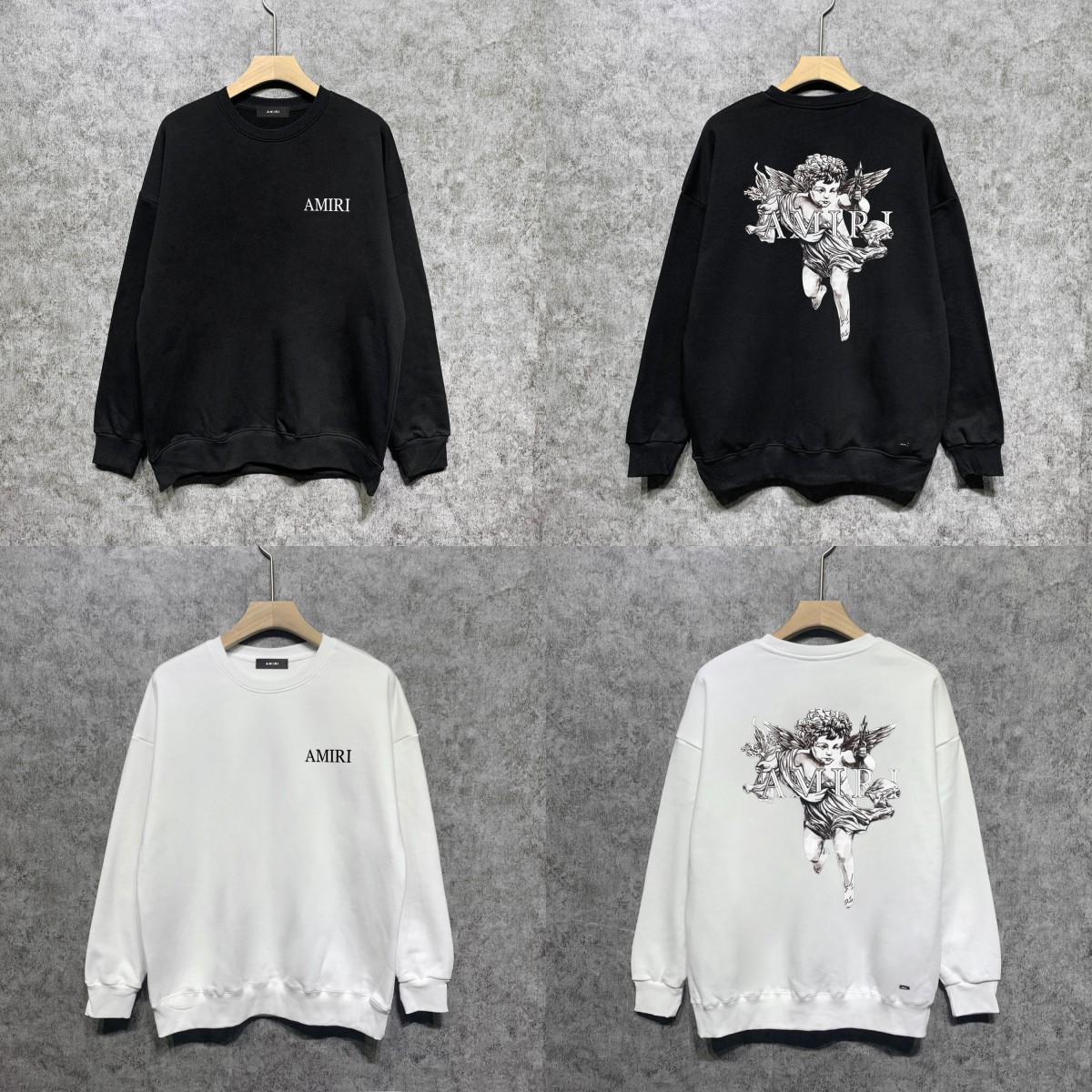 跨境货源欧美潮amiri新款休闲嘻哈高街圆卫华棉320克男女圆领卫衣
