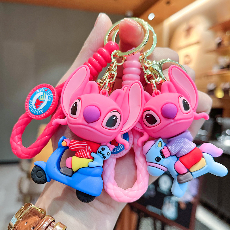 Cute Trendy Cute Pvc Stitch Three-Dimensional Doll Car Key Ring Pendant Night Market Stall Couple Gift Wholesale