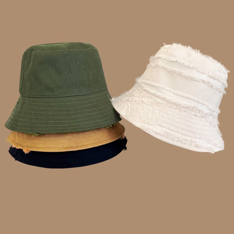 2023 Early Autumn Solid Color Simple Raw Edge Reversible Fisherman Hat Net Red Face Small Street All-Match Sun-Proof Bucket Hat