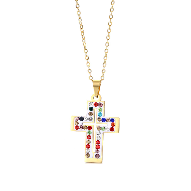 Cross-Border New Color Clay Rhinestone Embed Rhinestone Cross Pendant Necklace Wholesale Necklace Accessories Clavicle Chain