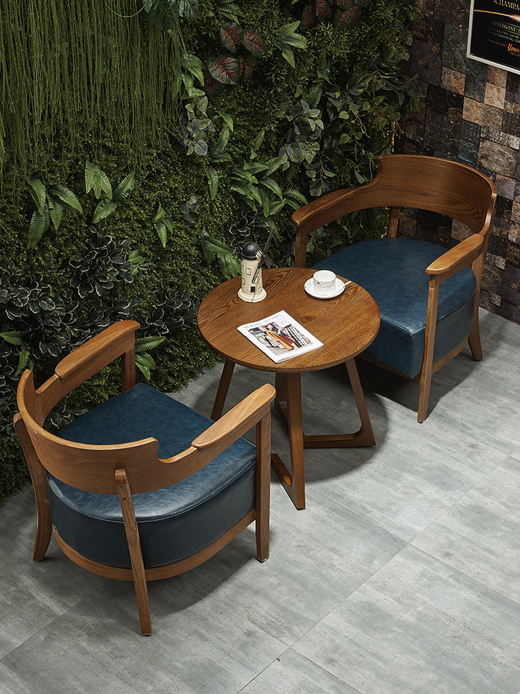 奶茶店桌椅组合简约休闲咖啡厅烘焙蛋糕甜品店书吧洽谈实木沙发椅