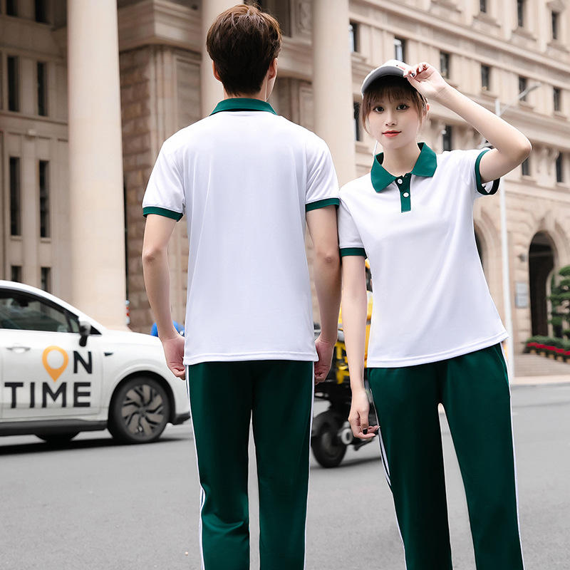 新款夏季初中高中短袖校服套装中学生班服运动装两件套可定制logo