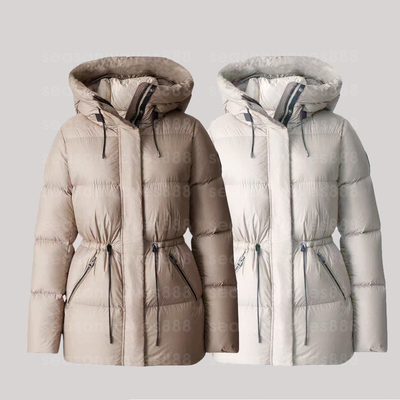 freya 抽绳收腰羽绒服女士月光灰鸭绒亚光面料保暖女士连帽羽绒服