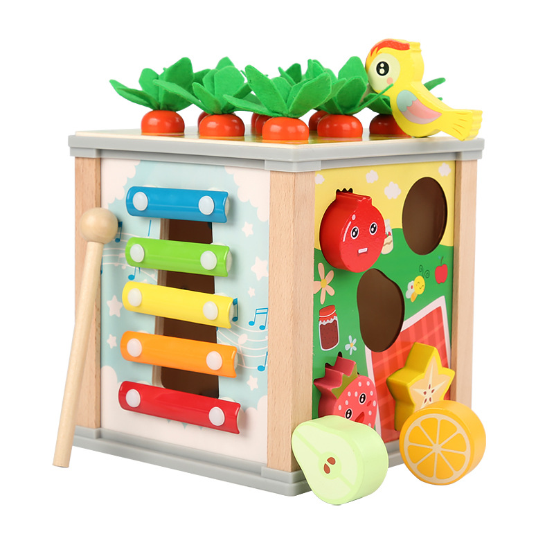 Children's Puzzle Multi-Functional Shape Matching Bug Catching Pulling Radishes Clock Percussion Piano 6-in-1 Intelligence Box Treasure Chest Toys