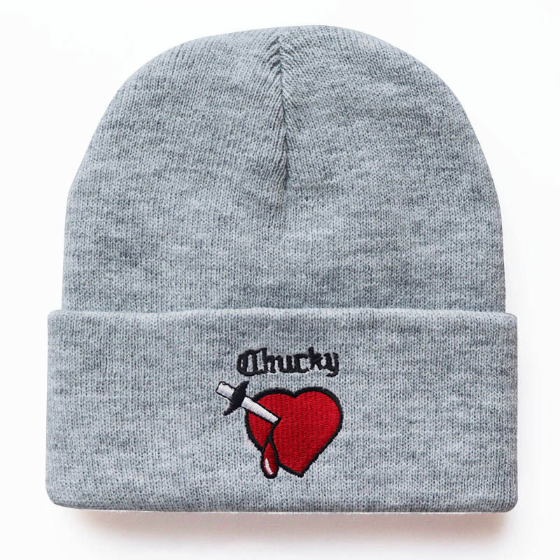 欧美男女卡通chuck刺绣针织帽保暖套头毛线帽户外运动骑行冷帽