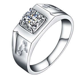 霸气型男璀璨星耀戒指 仿莫桑石男钻戒镀18k金铂金情侣霸气婚戒