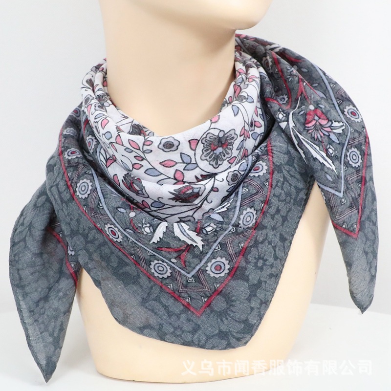 Ethnic Style Autumn and Winter Pure Cotton and Linen Square Scarf Headcloth Silk Scarf Women's Breathable Neck Protection Scarf Scarf Square Scarf