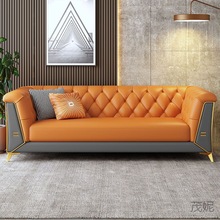 MN美式轻奢皮沙发小户型客厅公寓家具欧式办公接待双三人沙发美容