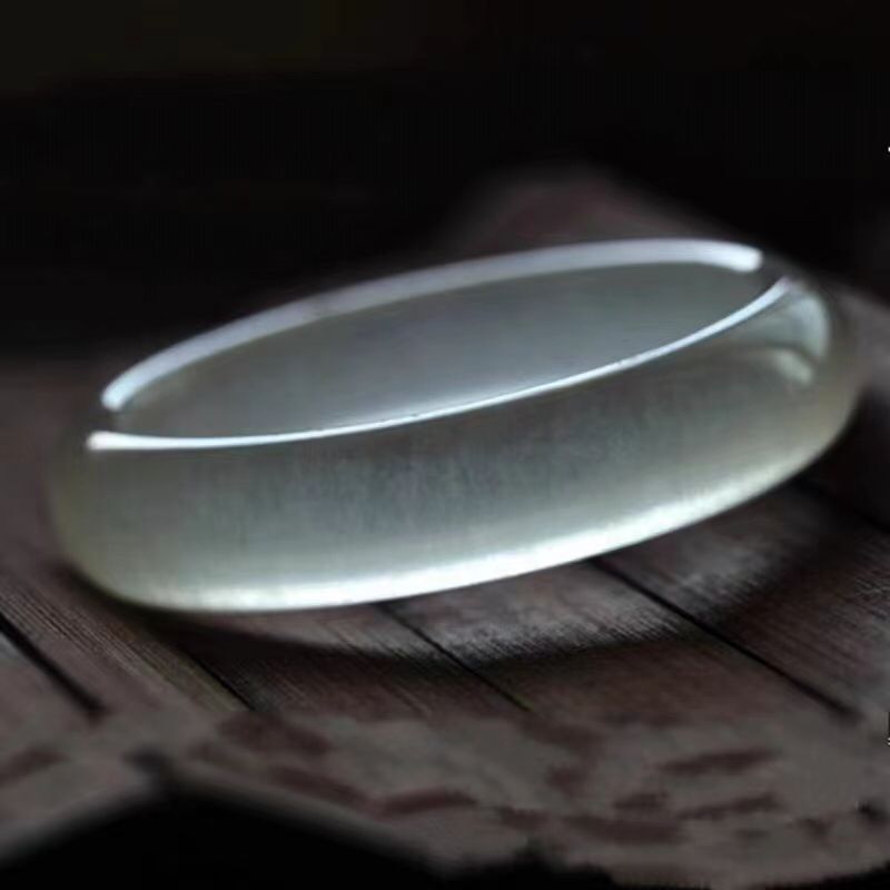 a级蚕丝玉冰玉宽条玉石手镯白玉阿富汗玉镯子 女款时尚礼品