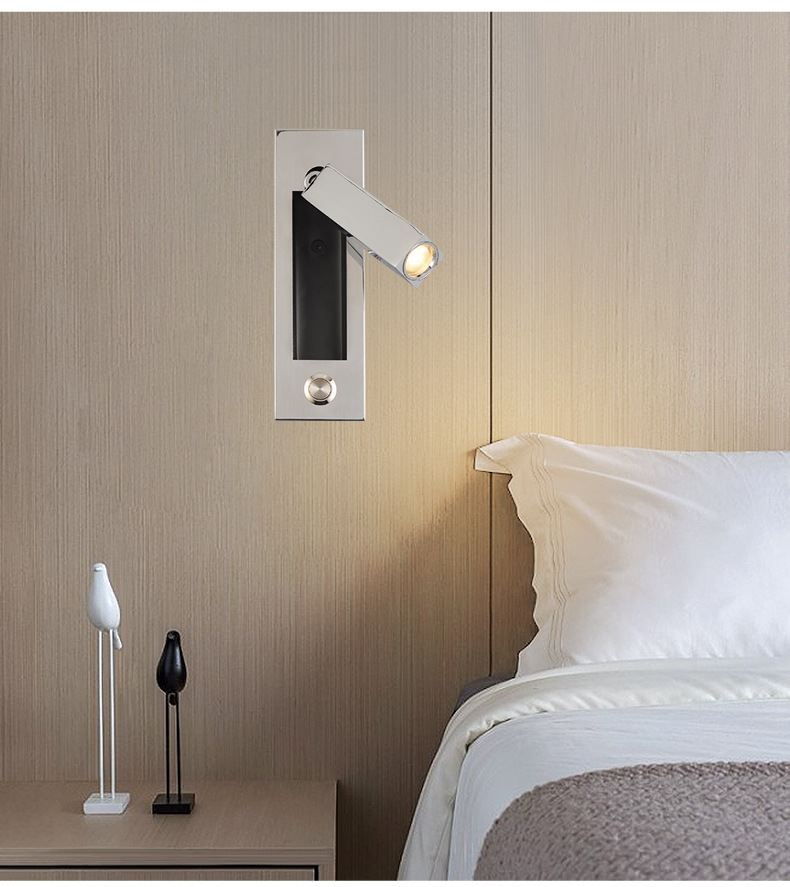 亚马逊北欧酒店卧室床头壁挂灯饰 室内嵌入式按压开关led阅读壁灯
