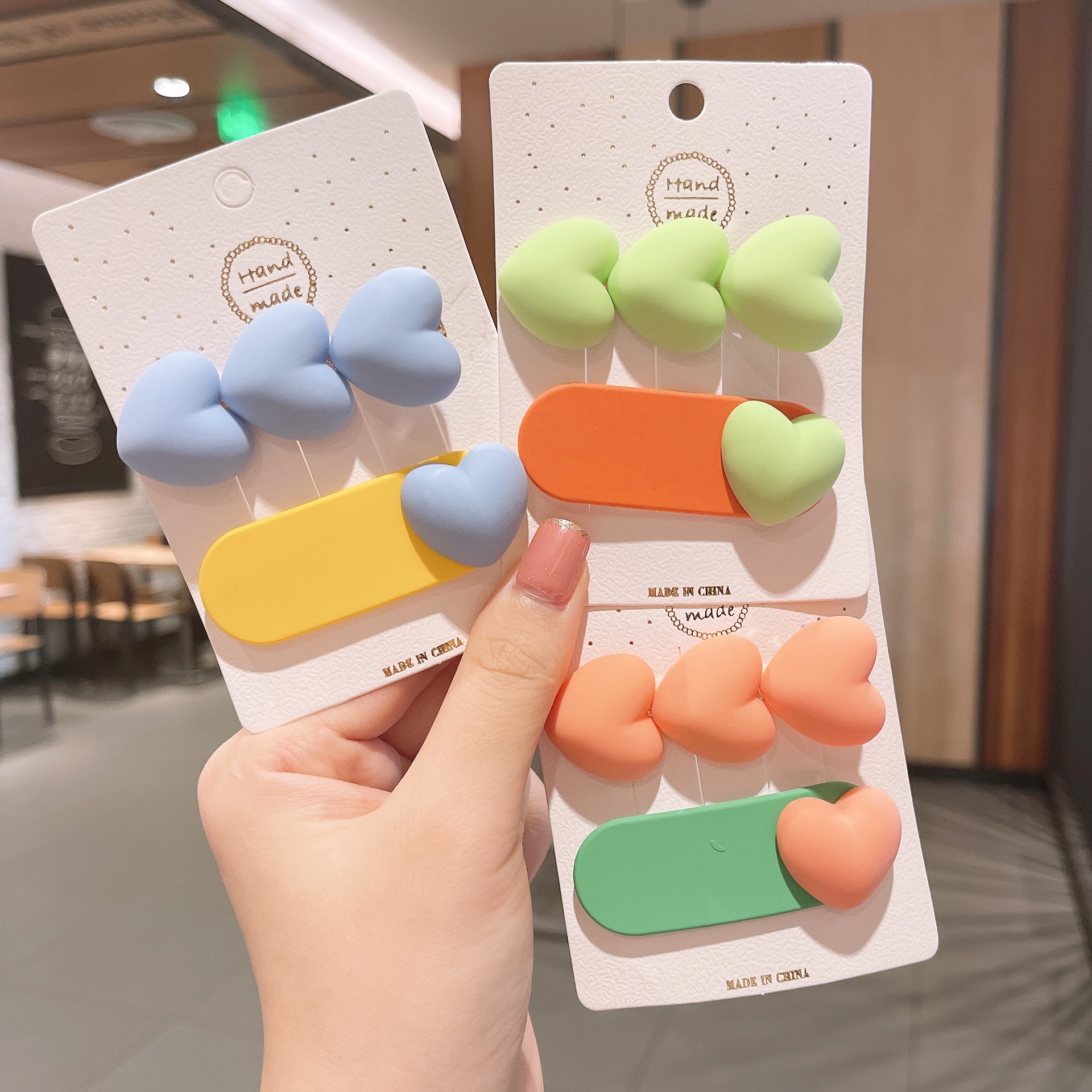 Japanese and Korean Candy Color Girl Love Heart-Shaped Hairpin Color Matching Little Girl Bang Clip Summer Little Fresh Hair Accessories Hairpin Suit