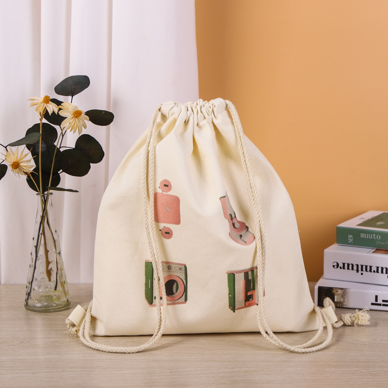 Wholesale Spot Blank Cotton Drawstring Bag Cotton and Linen Drawstring Beam Storage Bag Environmental Protection Packaging Canvas Drawstring Bag