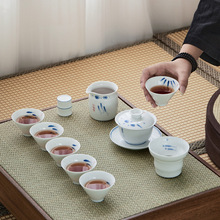 三鱼图茶具套组手绘青花盖碗功夫茶具礼盒套装泡茶器家用