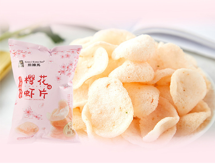 网红新款熊裤马樱花虾片墨鱼脆片葱香味50g膨化即食小零食小吃