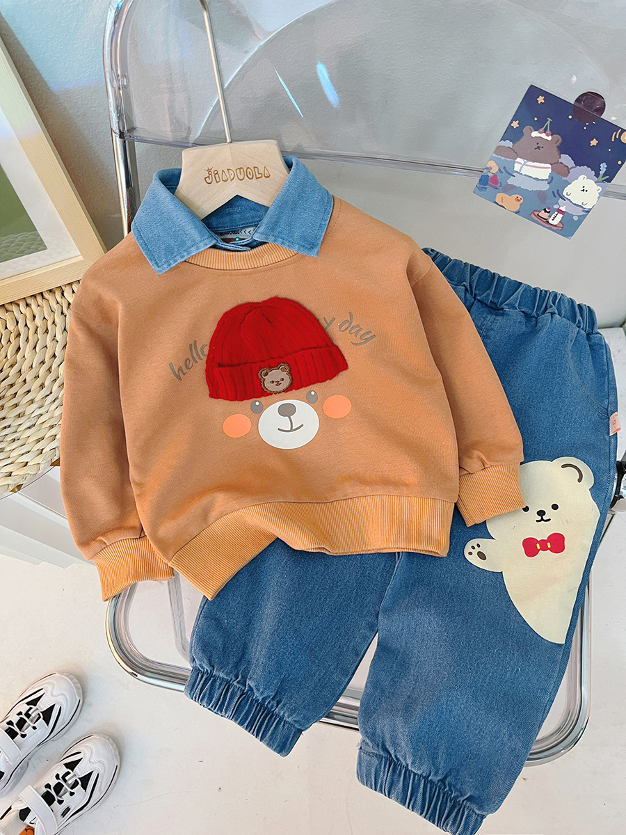 2269 Children's Sweatshirt Suit Western Style Children Two-Piece Spring and Autumn Boys' Casual Wear Baby Autumn Clothing Children's Clothing